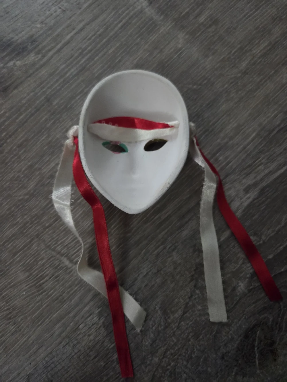 White Venetian Masquerade Mask with Pink & Green Floral Accent